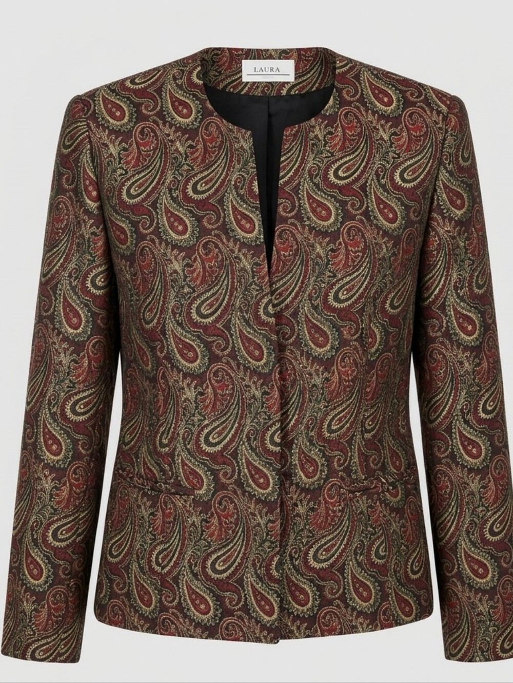 Vintage Laura Gold Red Paisley Office Button Front Corporate ChicWomen Blazer 14